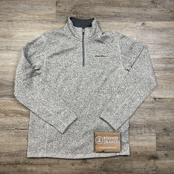 Eddie Bauer Pullover Sweatshirt Mock Neck Long Sleeve 1/4 Zip Gray Mens Casual L